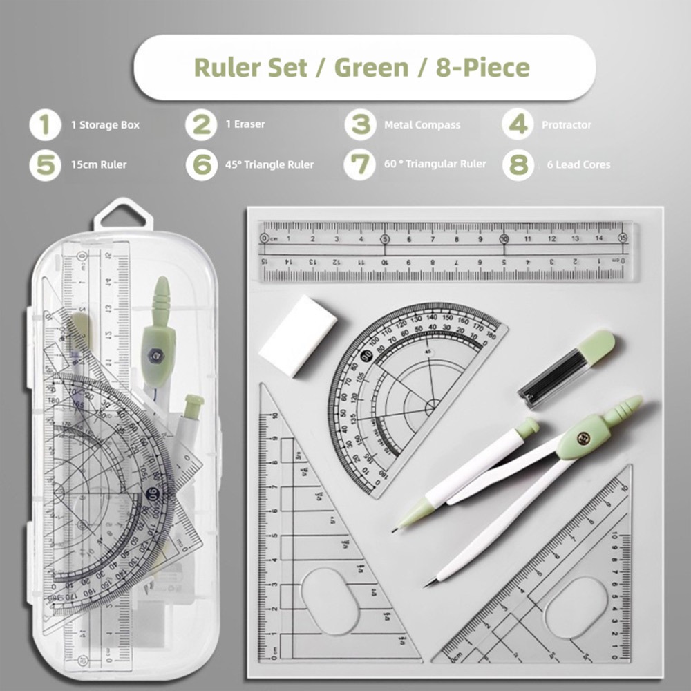 Ruler Set Transparent - 8 개/대 플라스틱 눈금자 나침반 세트
